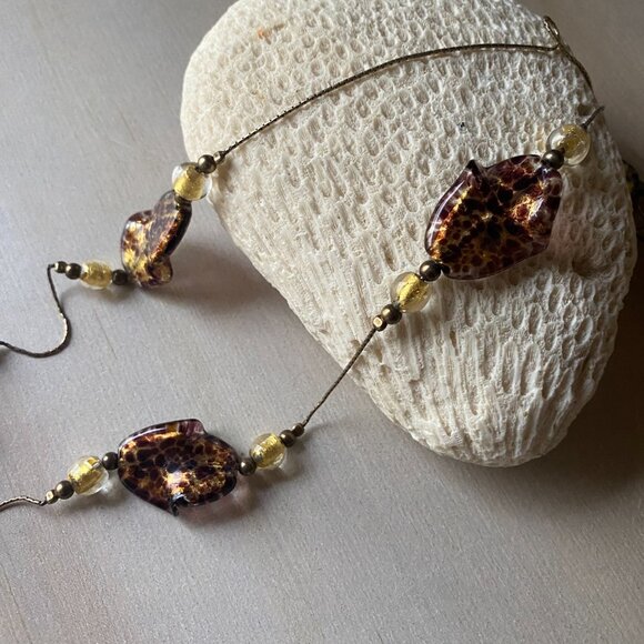 ALX 925 Italy Sterling Silver Boho Earthtone Art Glass Swirled Station Necklace - Picture 6 of 15